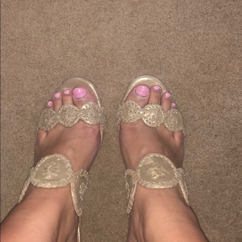 Jack Rogers size 10 Luccia platinum slide wedges